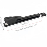 Long Reach Stapler - Office Desktop Stapler, Black, 25/50 Sheets Capacity, 24/6 and 24/8 Standard Staples, Built-in Ruler and Adjustable Paper Guide, Throat Depth up to 12.5"